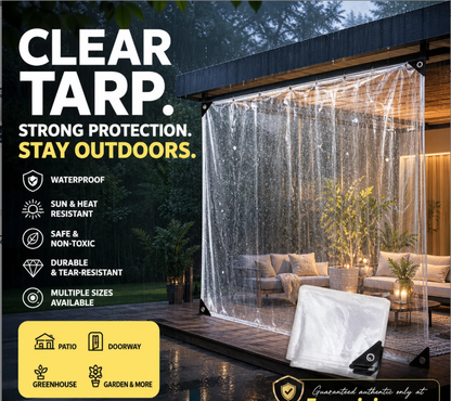 🥳2026 BESTSELLER🥾 Clear Tarp – Heavy-Duty 0.35mm PVC, 14 Mil – Waterproof, UV & Tear-Resistant – Reinforced Edges & Grommets – 3 Sizes! 🛡️💨