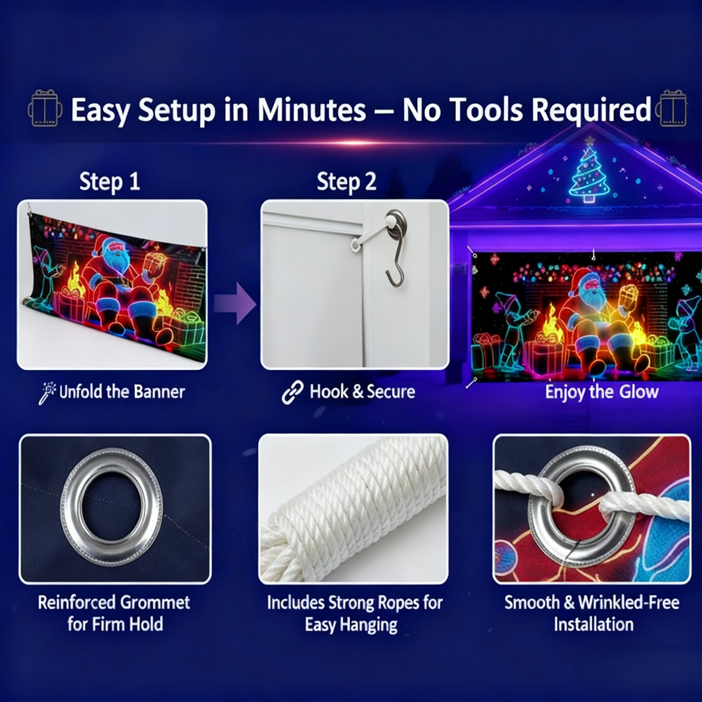 🎅 HOLIDAY HAUL SALE🎇🚪UV Activated Christmas Garage Door Cover Banner, Glows in Dark🔥🎉