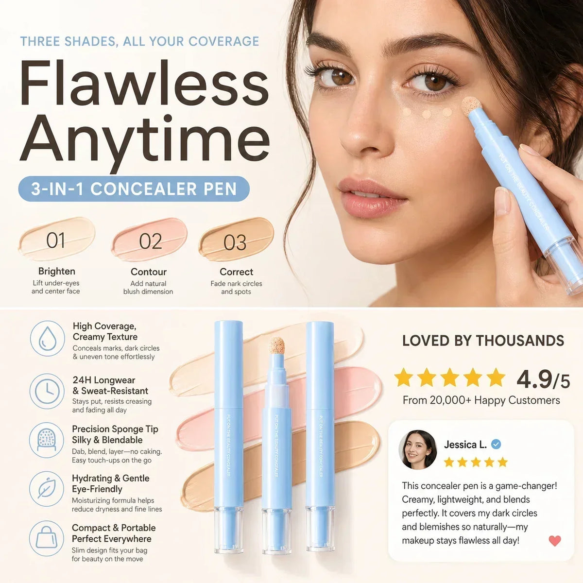 ⏰BUY 1 GET 1 FREE – LAST CHANCE⏰ Multipurpose Hydrating Concealer Pen – High Coverage, 24H Wear – Blendable, Non-Caking – Portable Touch-Ups! 🔥