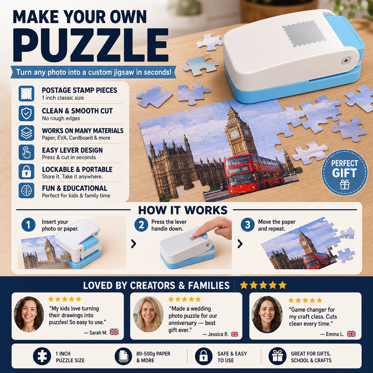 🥳HOT SALE🥳💞10K+ SOLD! Jigsaw Punch – From £12.99! Turn photos into puzzles, stainless blade & portable. Creative fun – grab yours! ✅