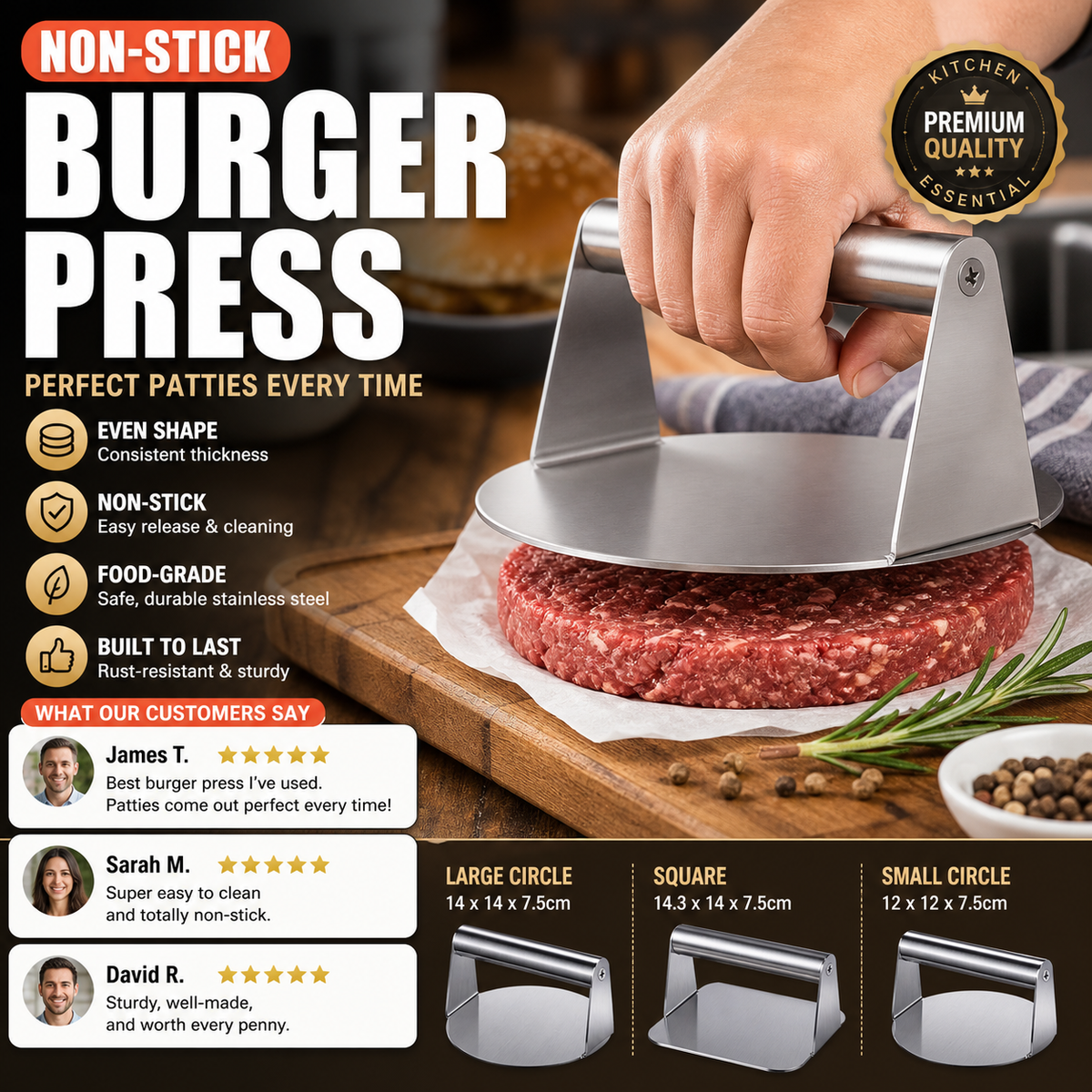 🥳HOT SALE🥳💞50K+ SOLD! Burger Press – From £5.99! Non-stick, easy clean & ergonomic. Perfect patties – grab yours! ✅