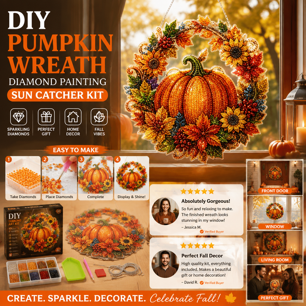 🥳HOT SALE🥳💞50K+ SOLD! Pumpkin Wreath Kit – From £10.99! Complete DIY, acrylic base & sparkling resin beads. Festive fall decor – grab yours! ✅
