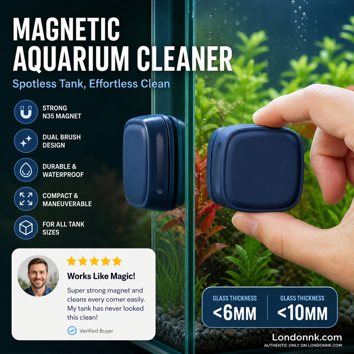 🐟 50% OFF! 50K+ sold! Magnetic aquarium cleaner – dual brush, strong N35 magnet, cleans both sides at once! 🧽✨