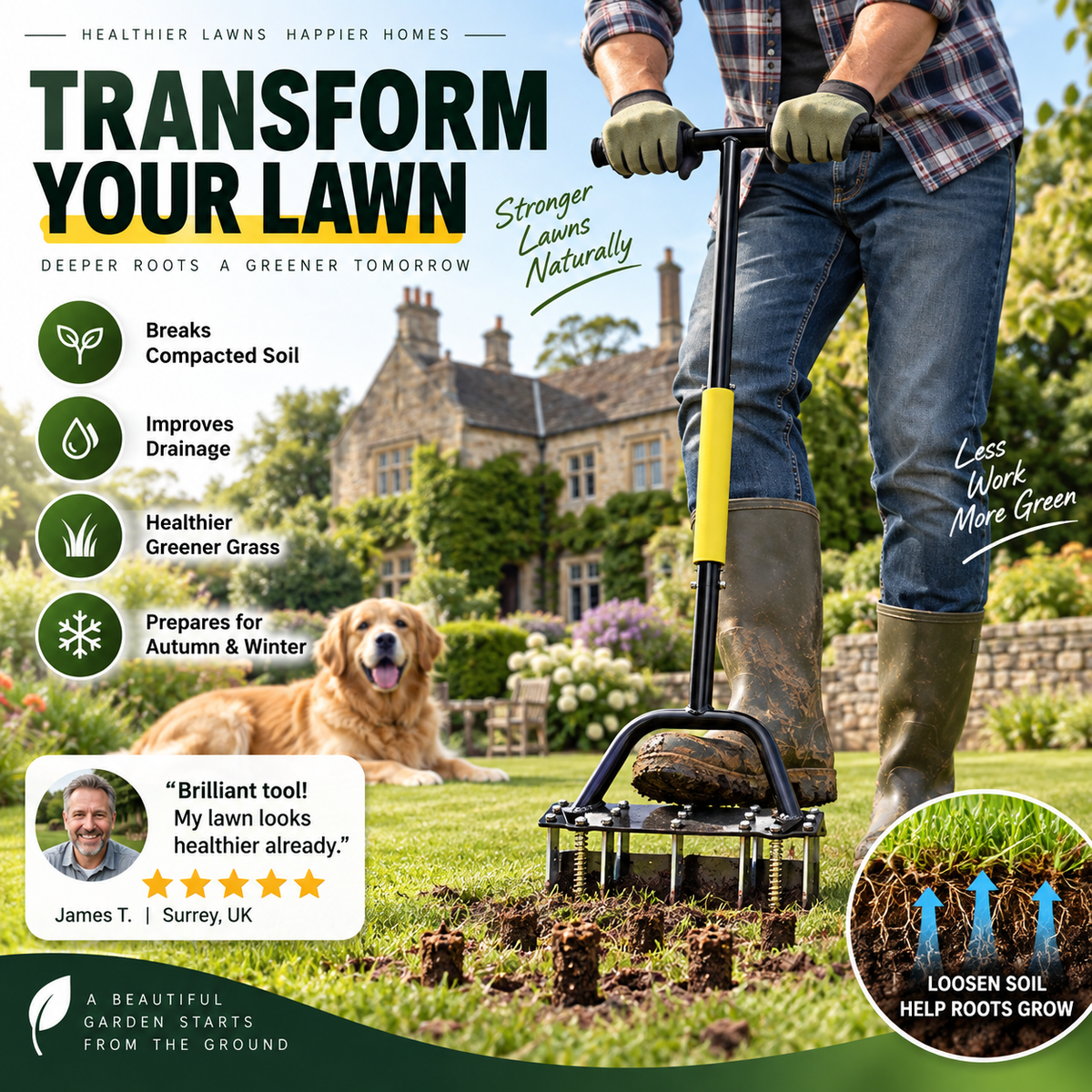 🌱 Heavy-Duty Lawn Aerator – Step In, Loosen Tough Soil & Keep Working 💪