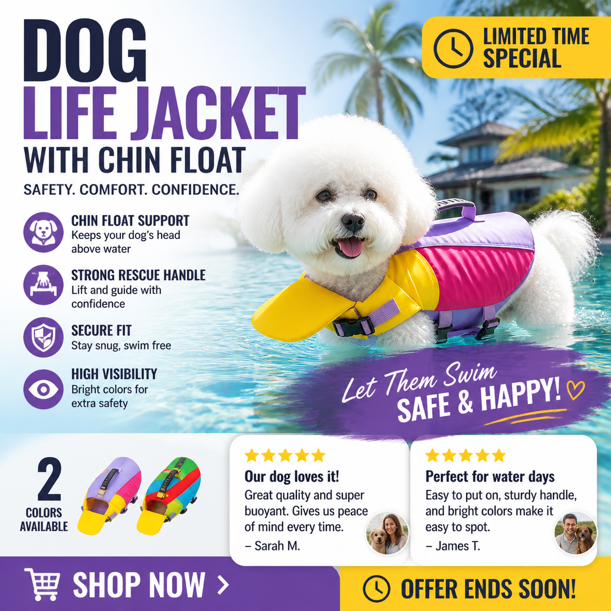 🥳HOT SALE🥳💞10K+ SOLD! Dog Life Jacket – From £12.99! Chin float support, rescue handle & high-visibility. Safe water fun – grab yours! ✅