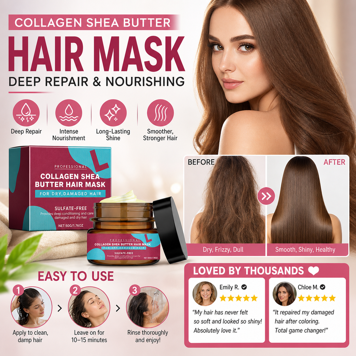 ⏰50% OFF⏰ Repair Hair Mask – Intense Hydration, Smooths Flyaways, Restores Vitality – Gentle Formula for All Hair Types – 1–2 Times Weekly! 🧴
