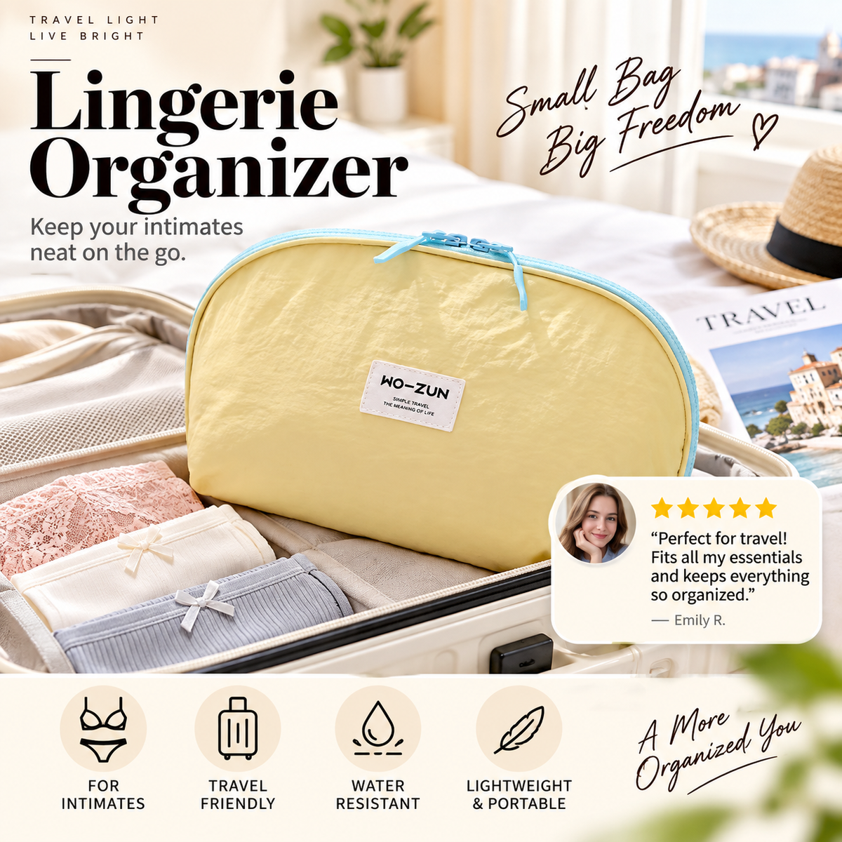 🏆 Last Day Special Price £12.99! 💐 Portable Underwear Travel Organizer – Separate Storage for Bras, Panties & Socks💕