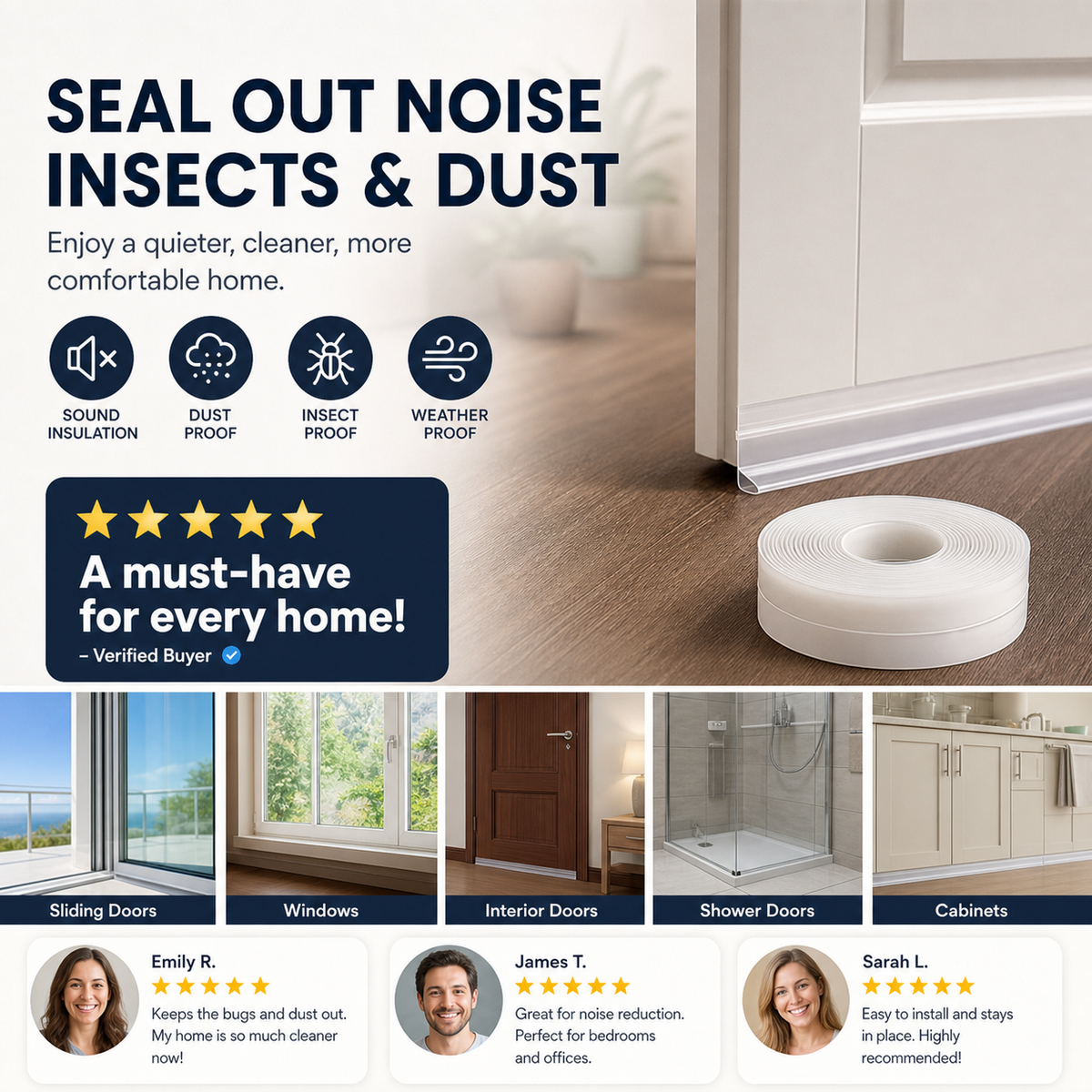 🥳HOT SALE🥳💞50K+ SOLD! Door Seal Strip – BUY 1 GET 1 FREE! 5m, self-adhesive & dust/insect/noise proof. Quiet home – grab yours! ✅