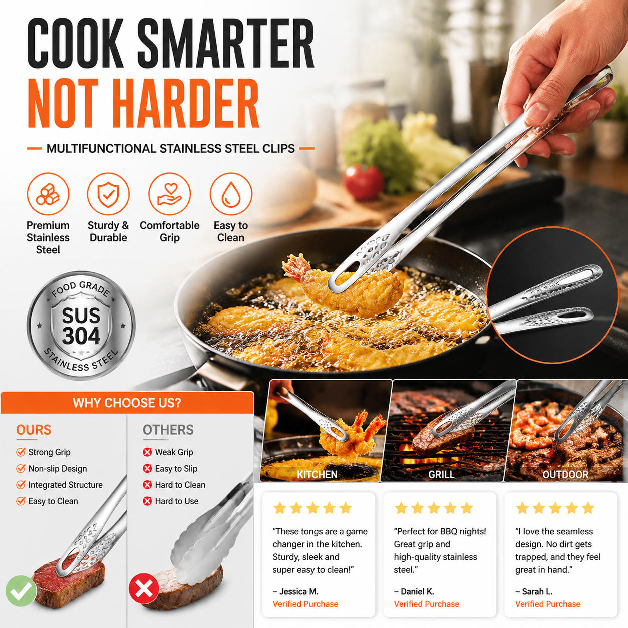 🥳HOT SALE🥳💞50K+ SOLD! BBQ Tongs – BOGO + 50% OFF! Integrated, easy grip & food-grade steel. Grill & kitchen favorite – grab yours! ✅