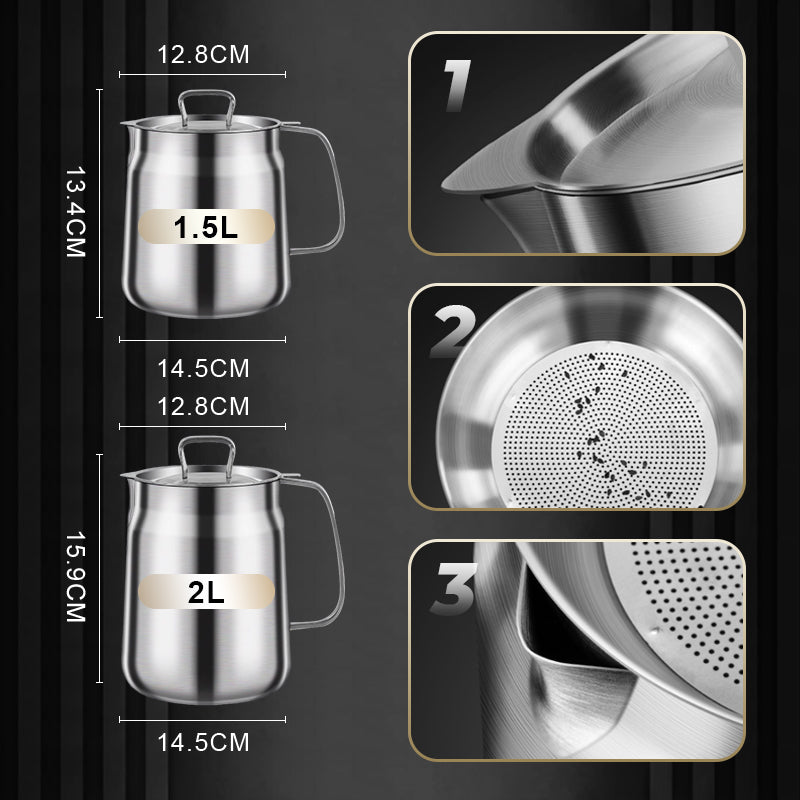 ⏳Limited-time 50% off⏰Large Capacity 304 Stainless Steel Multi-Purpose Oil Filter Container🍟