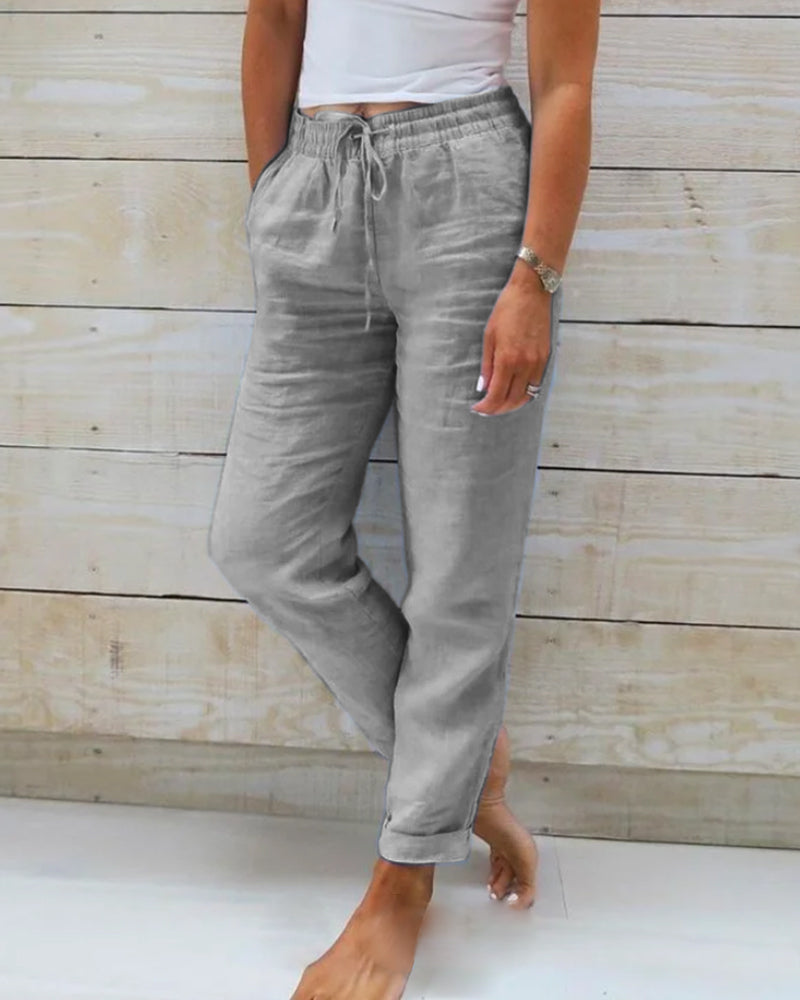 🌸LAST DAY SPECIAL PRICE: ￡11.99!!🌸Women's  Elastic Waist Cotton Linen Casual Pants