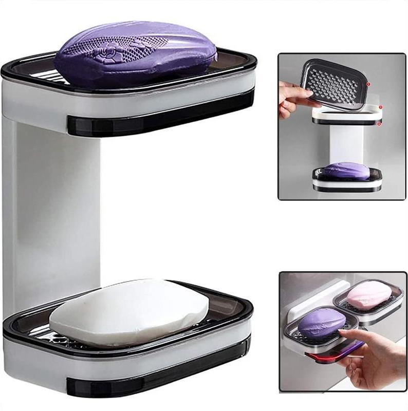 🧼✨ Wall-Mounted Soap Dish – 50% OFF! 5-second install, double drainage, no drilling – keeps soap dry & lasts longer. 💪