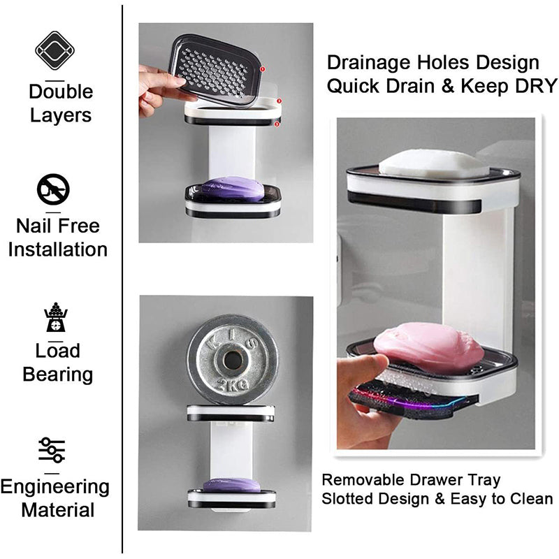 🧼✨ Wall-Mounted Soap Dish – 50% OFF! 5-second install, double drainage, no drilling – keeps soap dry & lasts longer. 💪
