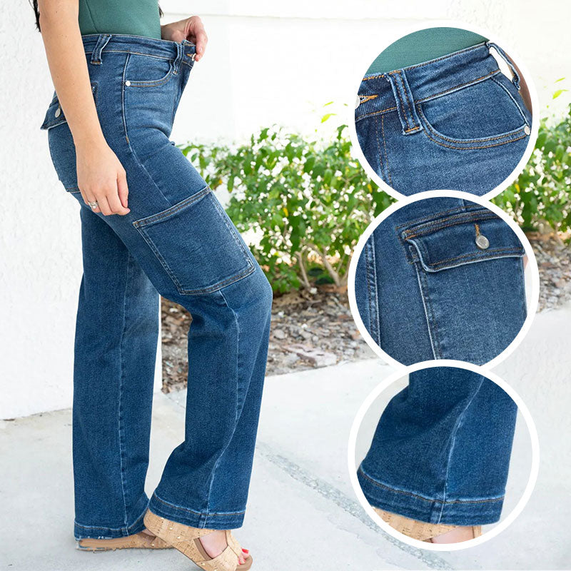 🎉Limited Sale🎉High Rise Cargo Wide-Leg Stretch Jeans for Women