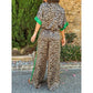 🌸Spring Hot Sale 50% OFF💐 Women's 2-Piece Leopard Print Outfit Button-Down Shirt & Wide-Leg Pants