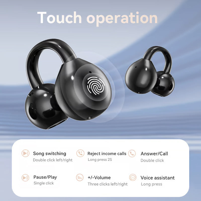 🎧🔥2025 HOT SALE🔥Bone Conduction Wireless Bluetooth Ear Clip Earphones with Touch Screen