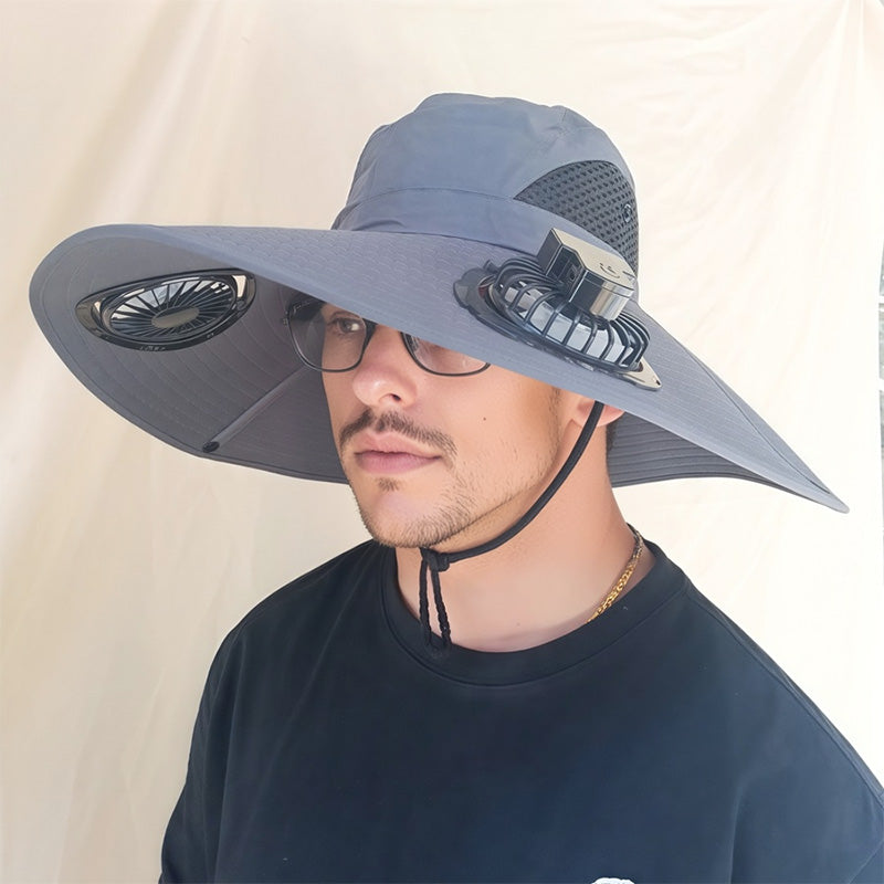 Outdoor Sun Hat with Dual Solar-Powered Fans