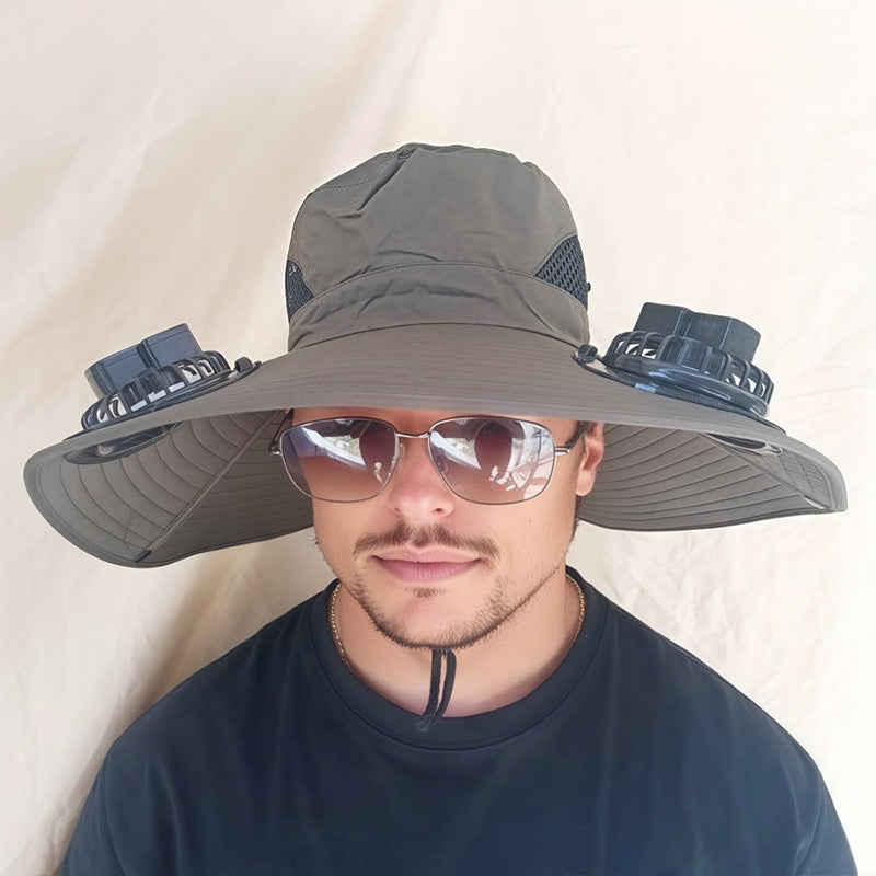 Outdoor Sun Hat with Dual Solar-Powered Fans
