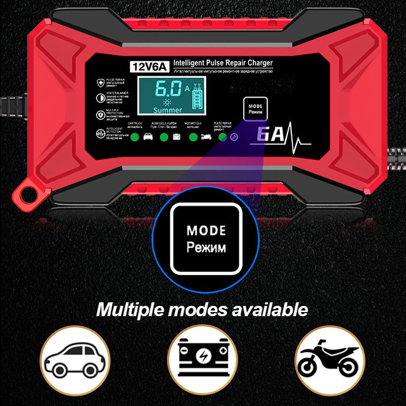 🔋 60% OFF! ⚡ SMART BATTERY CHARGER - Universal for Car & Motorcycle, Auto Voltage Detection, Overcharge Protection, LCD Display & Compact Design 🚗🏍️