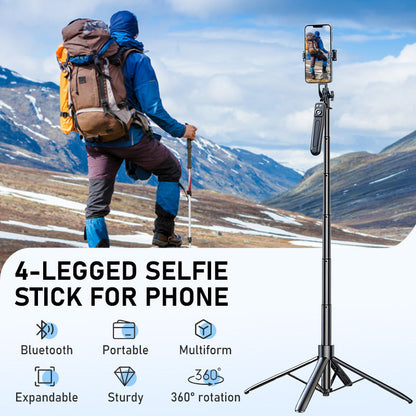 📱 50% OFF! 50K+ sold! 4-legged selfie stick – one-button pop-up, extends to 180cm, stable on any surface! ✨🎥