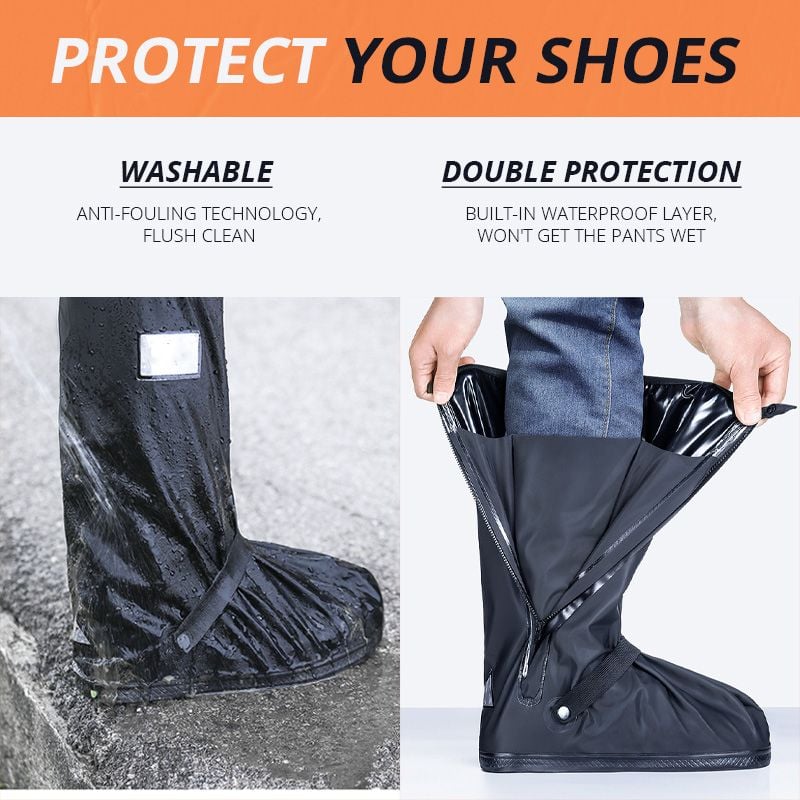 🌧️KEEP SHOES DRY IN STORMS!🌧️ Waterproof Boot Cover – Non-Slip Sole, Reflective Safety Tape, Foldable – Fits All Weather! 💪