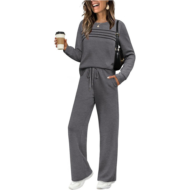 🔥LAST DAY 50% OFF💓Women's Crew Neck Top & Drawstring Pants Set