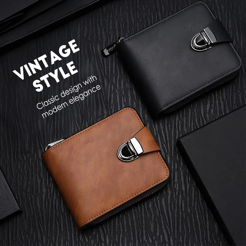 🧳 50% OFF NOW! 🕰️ Compact Vintage Men's Zipper Wallet – Durable Material, Classic Design & Perfect Travel Companion ✈️