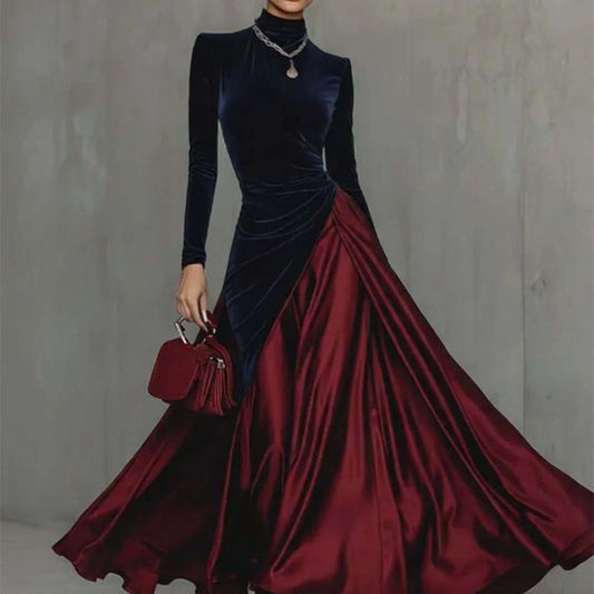 🔥🔥Limited Time 50% OFF👗Women's Satin Color-blocked Maxi Dress Elegant Design & Flowing Silhouette✨