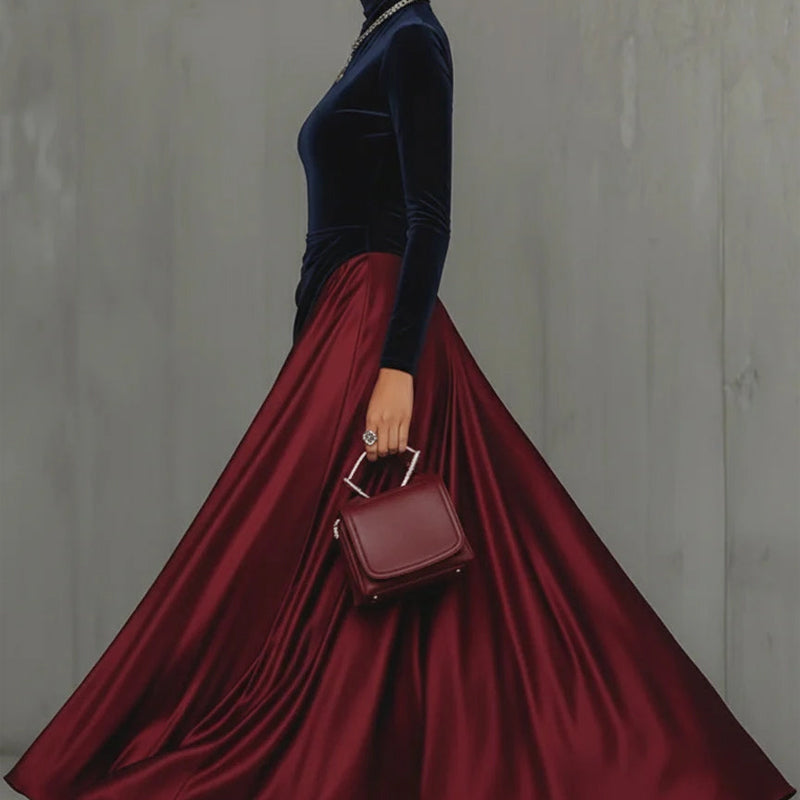 🔥🔥Limited Time 50% OFF👗Women's Satin Color-blocked Maxi Dress Elegant Design & Flowing Silhouette✨