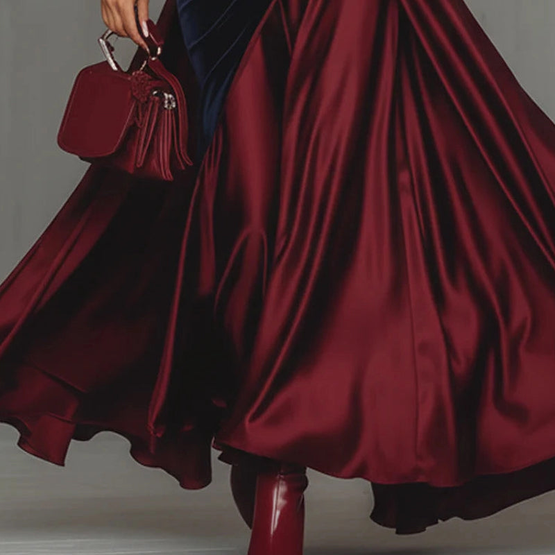 🔥🔥Limited Time 50% OFF👗Women's Satin Color-blocked Maxi Dress Elegant Design & Flowing Silhouette✨