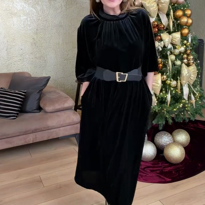 📢📢60 %  OFF !! ⏰Women's Long Sleeve A-Line Velvet Dress