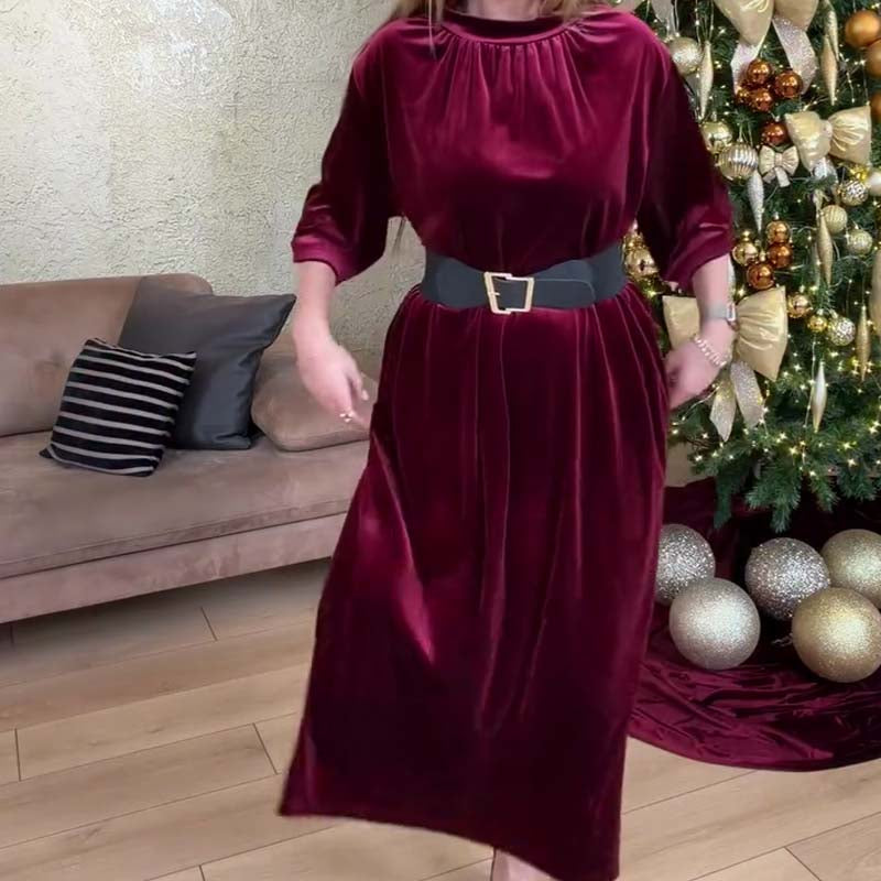 📢📢60 %  OFF !! ⏰Women's Long Sleeve A-Line Velvet Dress