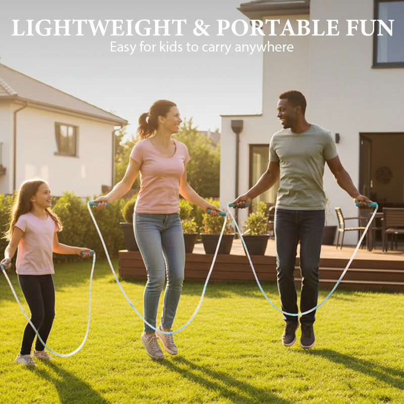 🌟✨ LED light-up jump rope – With 3 adjustable modes and shockproof design for long-lasting fun! 💡🏃‍♀️ Perfect for outdoor activities, sustainable with rechargeable battery. 🌿