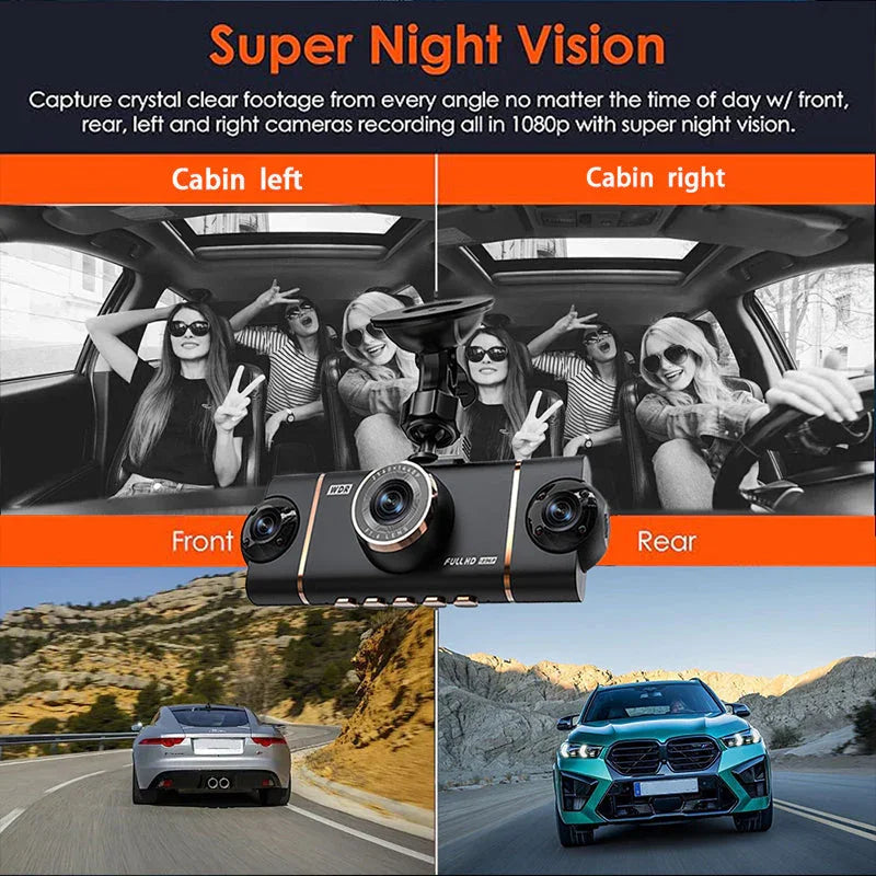 🏆60% Off!🚗4-Channel HD Dashcam with Front Interior Rear Recording🎥