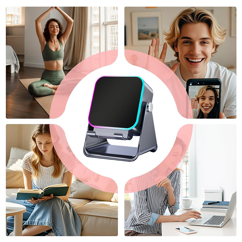 Wireless Induction Speaker 5-in-1 Bluetooth Speaker with Phone Stand,Stereo Sound, 3500mAh Rechargeable, 8 RGB Ambient Light, 360° Adjustable Holder for iPhone/Android/iPad
