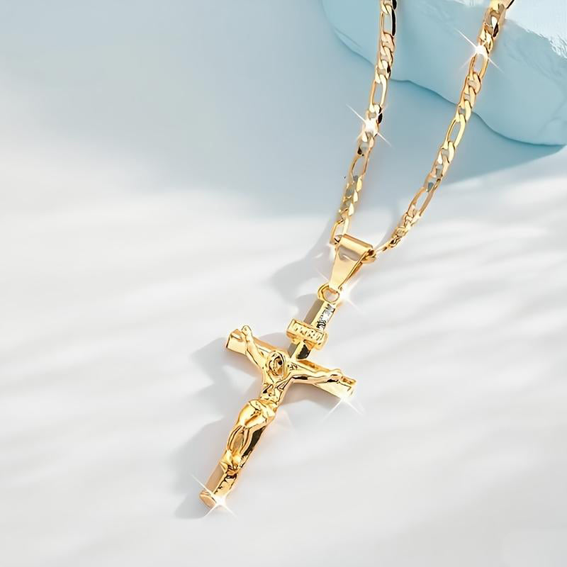 ✝️ 35% OFF NOW! ✨ Gold Crucifix Necklace – Detailed INRI Motif, Adjustable Figaro Chain & Hypoallergenic Finish 💛