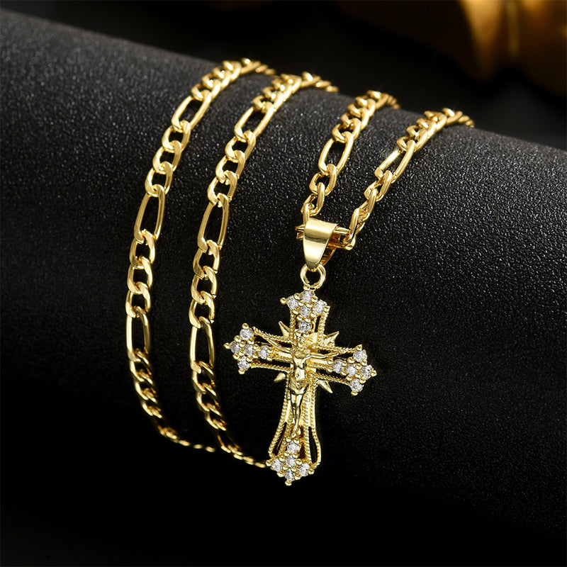 ✝️ 35% OFF NOW! ✨ Gold Crucifix Necklace – Detailed INRI Motif, Adjustable Figaro Chain & Hypoallergenic Finish 💛