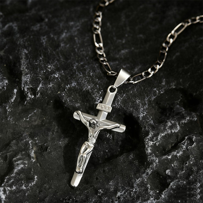 ✝️ 35% OFF NOW! ✨ Gold Crucifix Necklace – Detailed INRI Motif, Adjustable Figaro Chain & Hypoallergenic Finish 💛