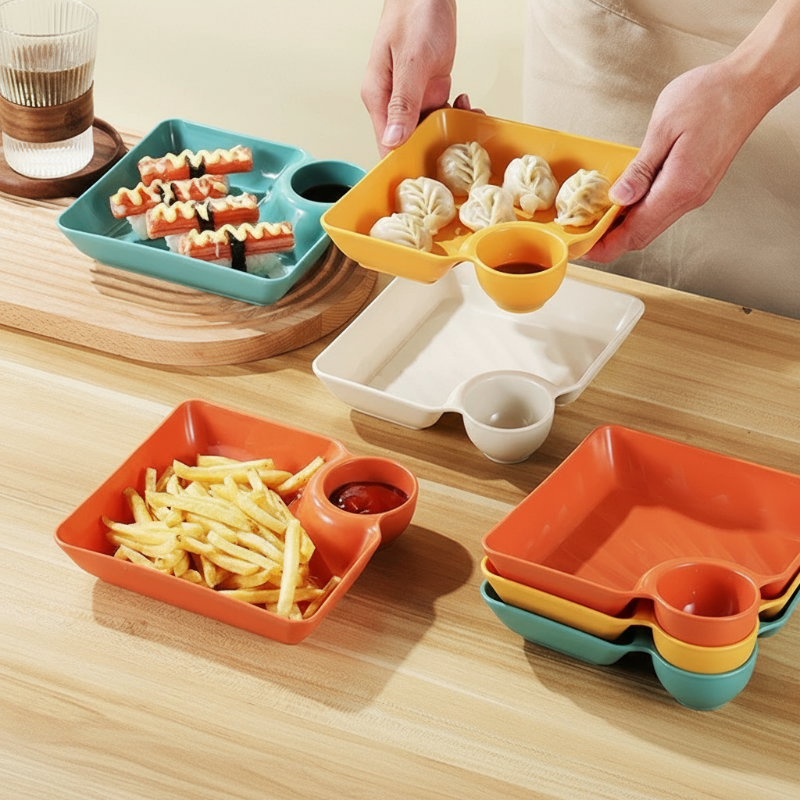 🥳HOT SALE🥳💞50K+ SOLD! Dip Plate – From £5.99! 2-in-1 design, food-grade & non-slip. Fresh, tidy meals – grab yours! ✅