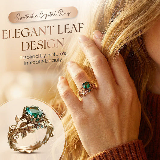 Green Synthetic Crystal Ring with Intricate Leaf