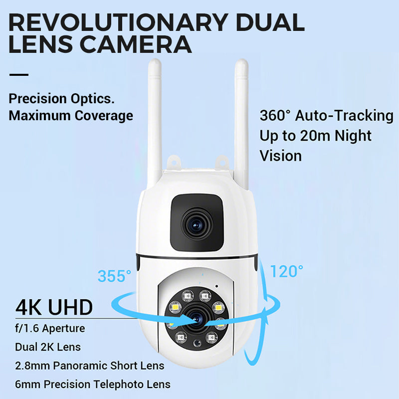 🔍🔍360° Pan & Tilt 4K Dual Lens Security Camera – Outdoor WiFi Surveillance Camera