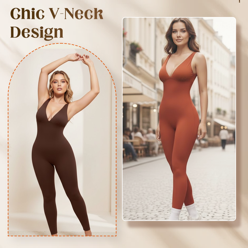 🔥Buy 1 get 1 free🔥 💞50K+ SOLD!🌸🦋50% OFF High-Stretch V-Neck Jumpsuit – All-day ease for fitness & beyond. Breathable, flexible & effortlessly chic. Your go-to for movement. 🧘‍♀️💫