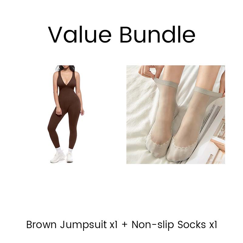 🔥Buy 1 get 1 free🔥 💞50K+ SOLD!🌸🦋50% OFF High-Stretch V-Neck Jumpsuit – All-day ease for fitness & beyond. Breathable, flexible & effortlessly chic. Your go-to for movement. 🧘‍♀️💫
