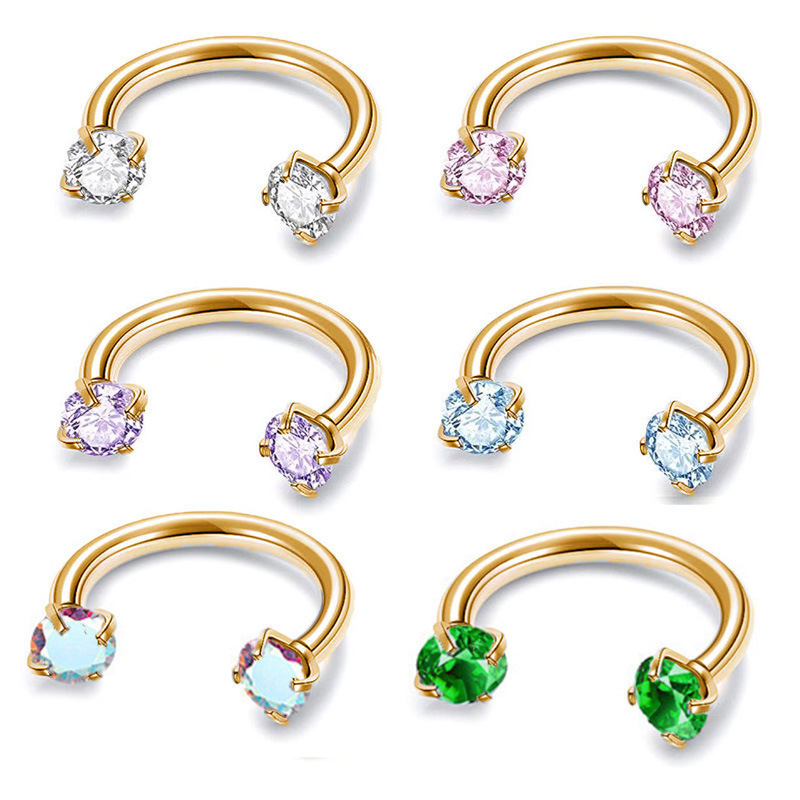 🔥New Hot Selling❤️‍🔥 7-pack affordable set 18G (1.0 mm) 8 mm horseshoe nose ring with internal thread and decorative stones 💎