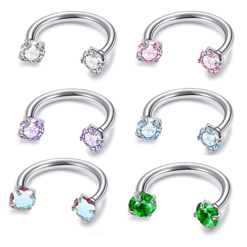 🔥New Hot Selling❤️‍🔥 7-pack affordable set 18G (1.0 mm) 8 mm horseshoe nose ring with internal thread and decorative stones 💎