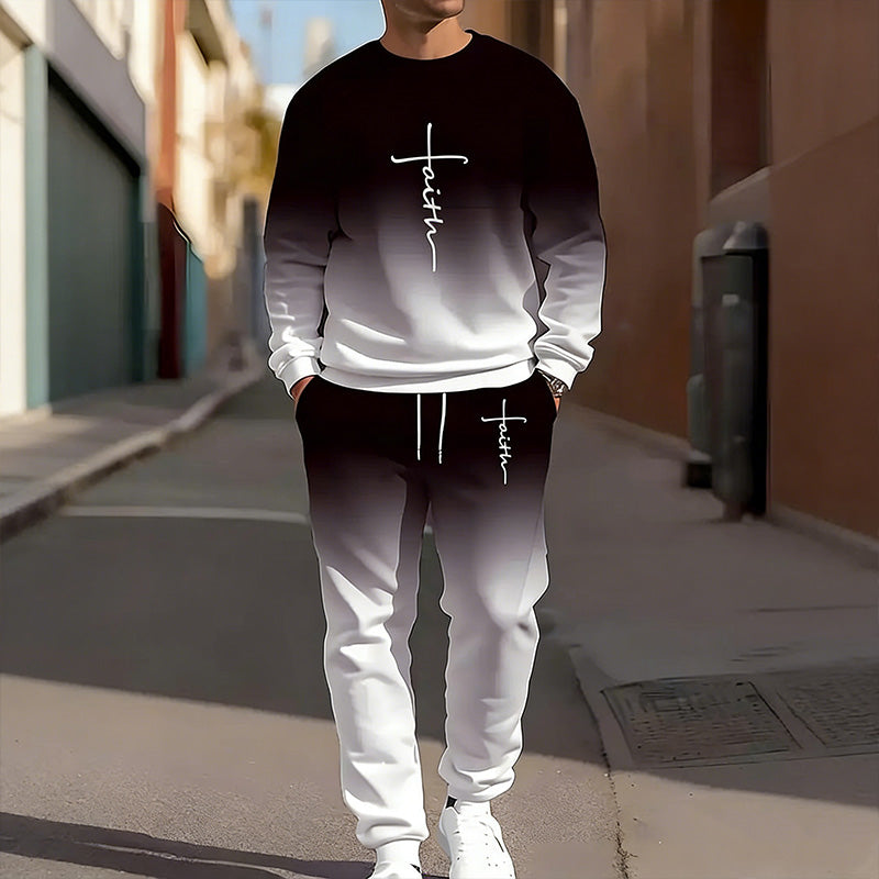 👕 Men’s Gradient Color Crewneck Tracksuit Set – Stylish, Comfortable & Casual Sportswear ✨🏃‍♂️