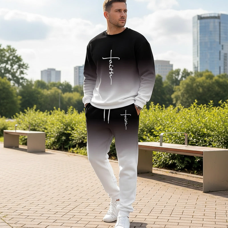 👕 Men’s Gradient Color Crewneck Tracksuit Set – Stylish, Comfortable & Casual Sportswear ✨🏃‍♂️