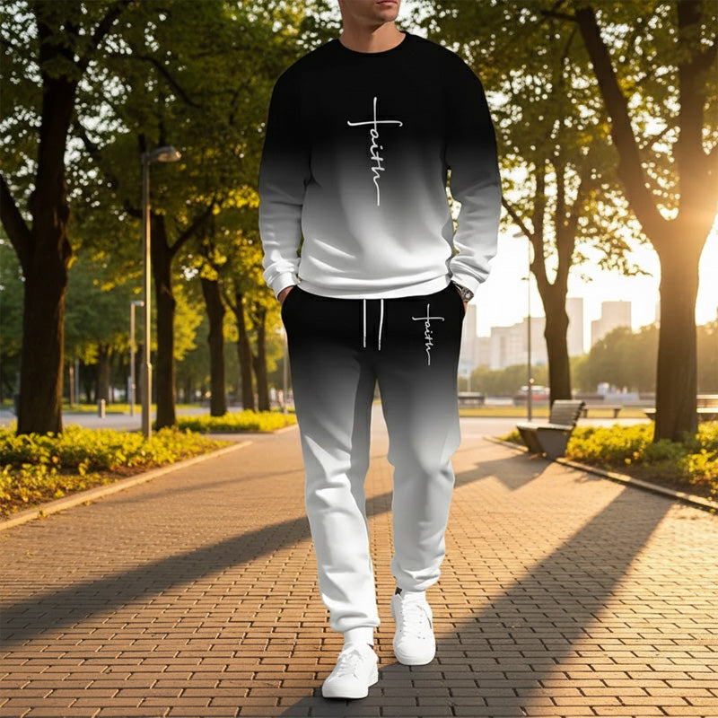 👕 Men’s Gradient Color Crewneck Tracksuit Set – Stylish, Comfortable & Casual Sportswear ✨🏃‍♂️