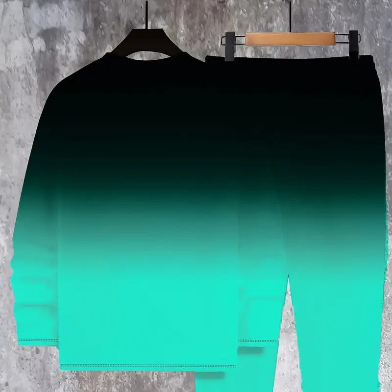 👕 Men’s Gradient Color Crewneck Tracksuit Set – Stylish, Comfortable & Casual Sportswear ✨🏃‍♂️