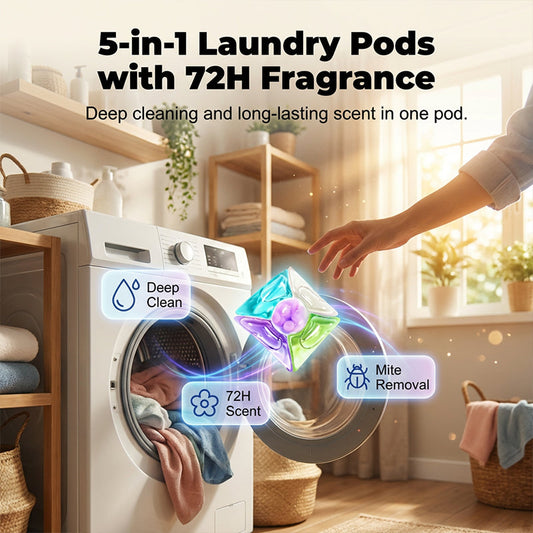 🥳2026 HOT SALE🥳💞50K+ SOLD!🔥 50% OFF! 5-in-1 Laundry Pods – Deep cleaning & sterilizing. 72hr long-lasting fragrance, powerful stain removal. Quick dissolve, no residue. Universal machine safe. 🧺✨